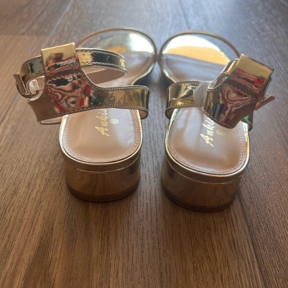 Metallic Gold Ankle-Strap Women's Sandals - Picture 4 of 8